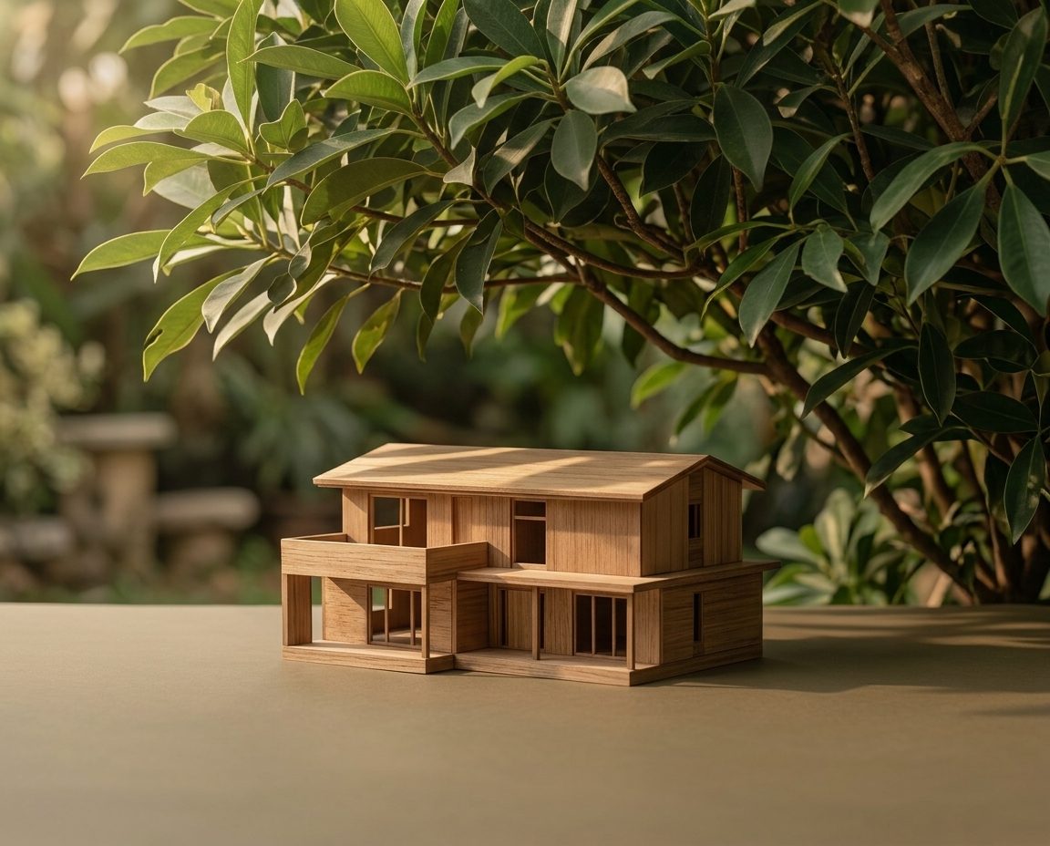 A wooden model house, representing family assets held in trust
